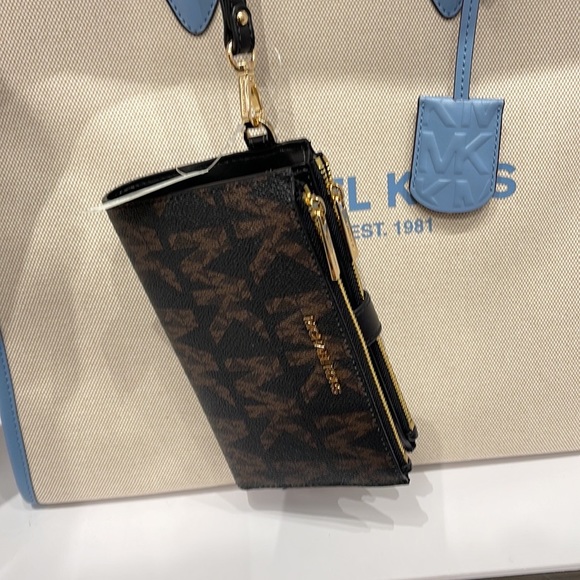 MICHAEL KORS LARGE DOUBLE ZIP WRISTLET WALLET BLACK MULTI - Picture 4 of 16